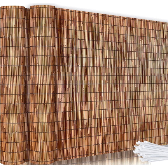Bamboo Reed Fencing, Light Russet Bamboo Fence Rolls 4 Feet High, Decorative Reed Screen Privacy Curtains for Patio Balcony Garden Backyard Outdoor, 4 x 16 FT (2 Pcs)