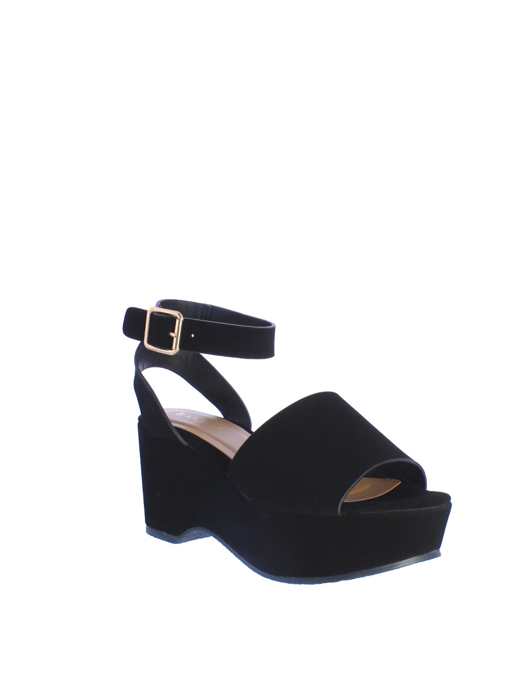 Bamboo Regular05 Ankle Strap Platform Wedge in Black