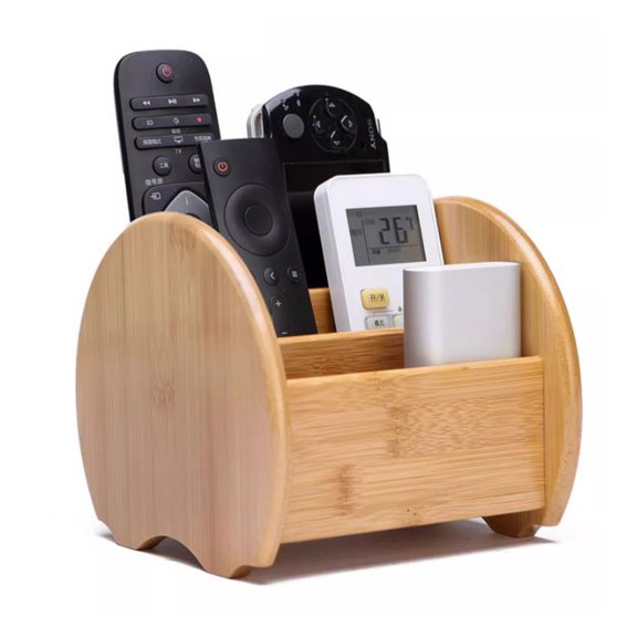 Bamboo Remote Control Holder 3 Compartments TV Caddy Desktop Organizer