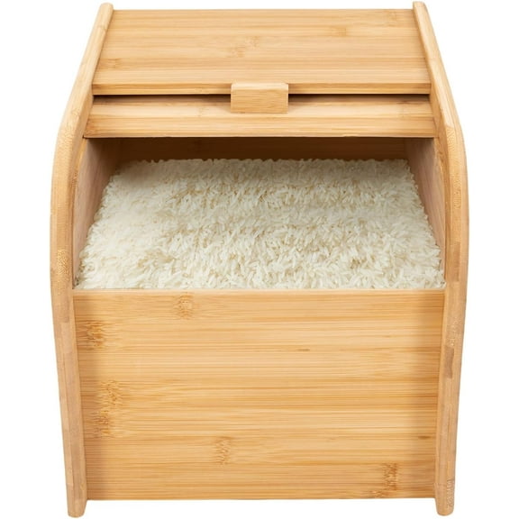 Bamboo Rice Storage Container, 22 Lbs Wooden Cereal Containers Storage Rice Dispenser, With Sliding Lid And Measuring Cup, For Rice Flour Grains Nuts