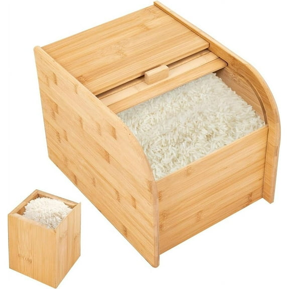 Bamboo Rice Storage Container,22Lbs Wooden Cereal Containers Storage Rice Dispenser,Large Dry Storage Rice Container Box with Sliding Lid and Measuring Cup,for Flour Grains