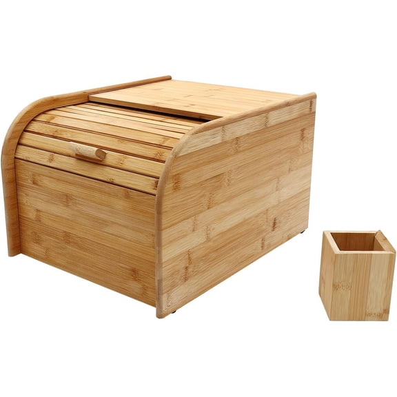 Bamboo Rice Storage Container,33Lbs Wooden Cereal Containers Storage Rice Dispenser,Large Dry Storage Rice Container Box with Sliding Lid and Measuring Cup,for Flour Grains