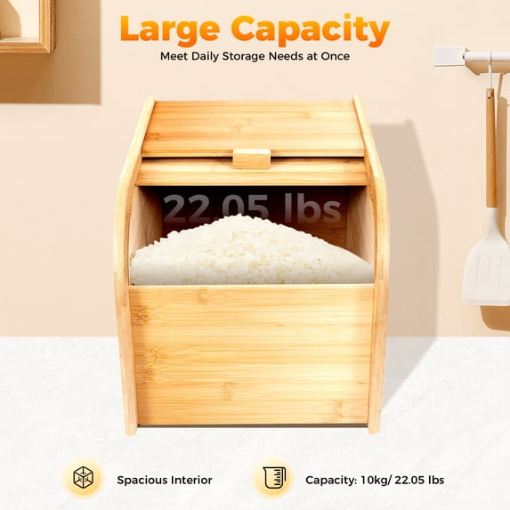 Bamboo Rice Storage Container Tabletop Rectangular Storage Container with Lid