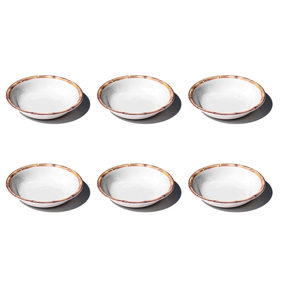 Bamboo Rim NewWave Melamine Low Bowl - White - 8.9" - Set of 6