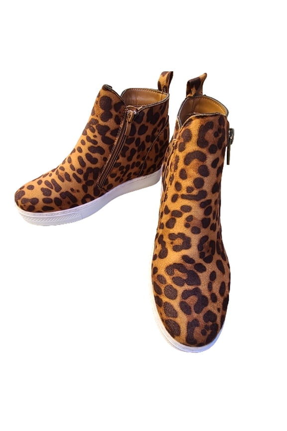 Rise-01 Snake Leopard Prints High Top Wedge Sneakers Women's Fashion Suede Bootie LEOFS 10