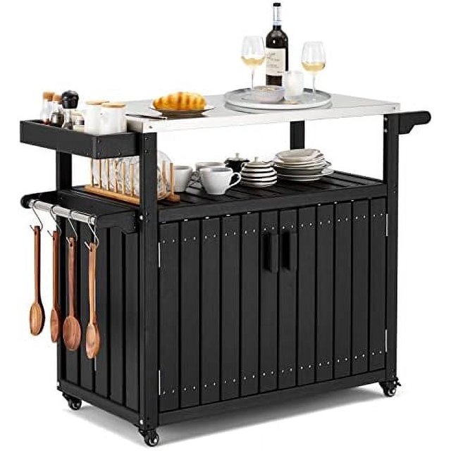 Bamboo Rolling Kitchen Island Utility Cart on Wheels with Drawers Door