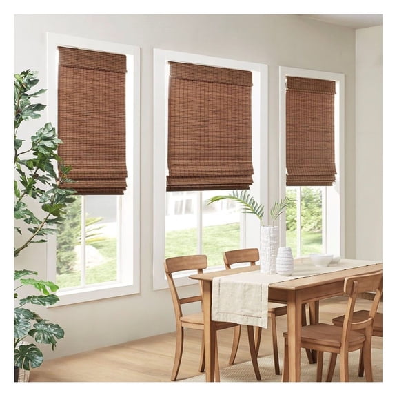 Bamboo Roman Shades 64"L Light Filtering Cordless Window Blinds Natural Woven Bamboo Shades for Home Decor Privacy and Light Control Natural Tone