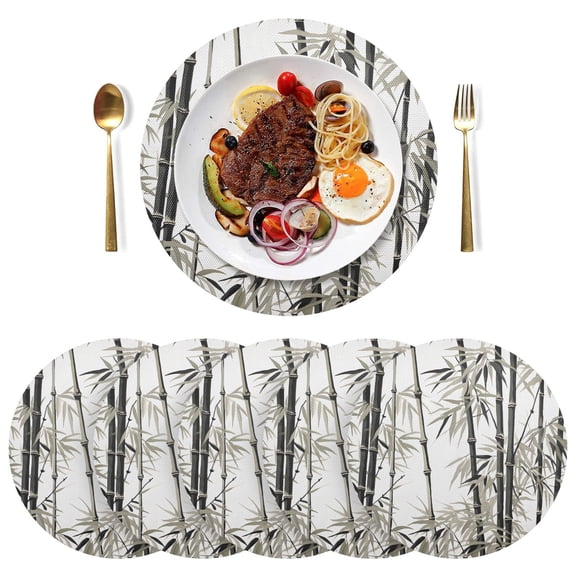 Bamboo Round Plate Mats Non-Slip Place Mat Washable PVC Table Mats 1PC Heat Resistant Table Decoration for Kitchen Dining