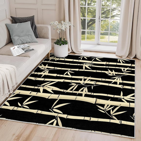 Bamboo Rugs and Mats , Zen Japanese Botanical Area Rug, Asian Oriental Carpet, Washable Non Slip Soft Rugs, Bamboo Home Decor Gifts-2' x 3'