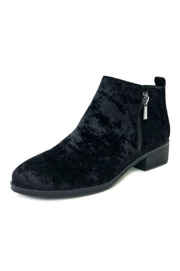 Saber Black Velvet Block Low Heel Fashion Stacked Heel Ankle Booties (Black, 6)