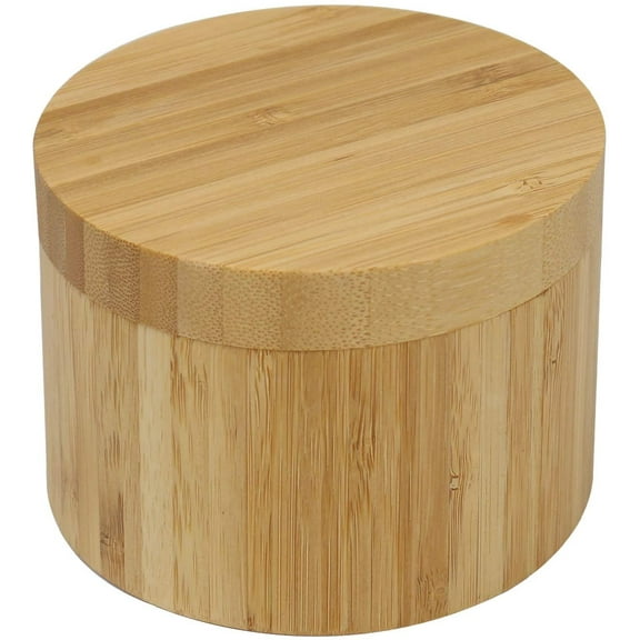 Bamboo Salt Box With Magnetic Swivel Lid, 8.5oz Round Spice Container for Seasonings, Herbs By HTB