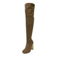 thumbnail image 1 of Bamboo Scenery Camel Metal Block Heel Over Knee Thigh High Stretch Fitted Boots (Camel, 6), 1 of 1