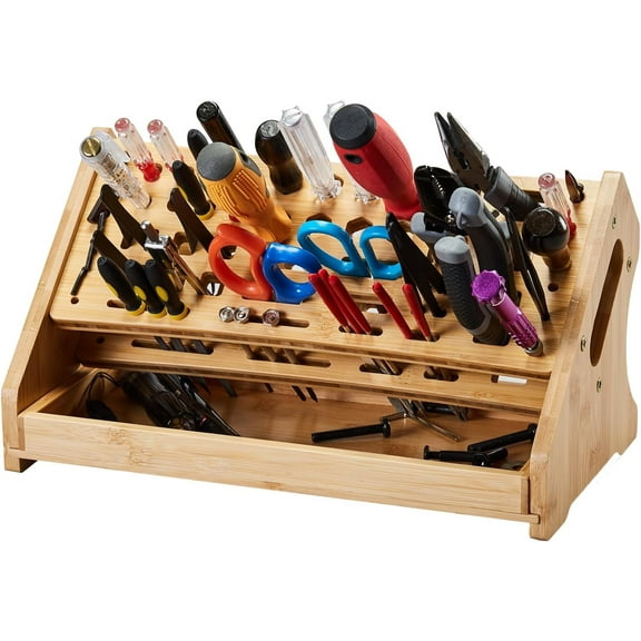 Bamboo Screwdriver Organizer Desktop Hand Tool Holder and Repair Tool Storage Stand Box