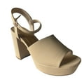 thumbnail image 1 of Bamboo Script-10 Womens Open Toe Chunky Heel Slingback Nubuck Platform Sandals NUDE 9, 1 of 6