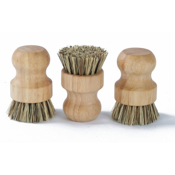 Bamboo Scrub Brush,Palm Pot Brush. Set of 3 Packs,Kitchen Mini Dish Brush,Bamboo with a Rubberwood Handle Cleaning Kit for Skillet,Washing Dishes,Vegetables,Pots, Pans.