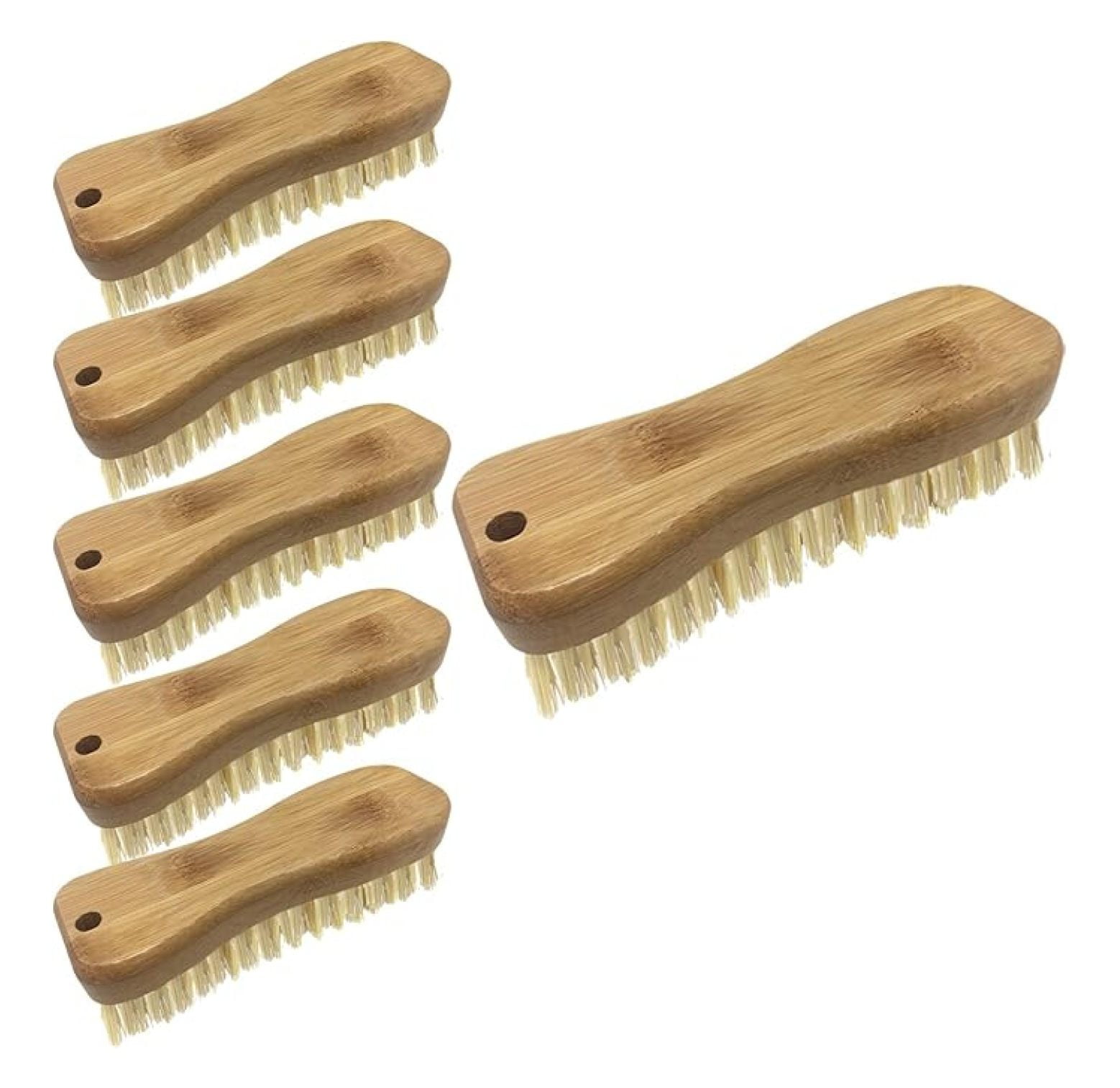 Bamboo Scrub Brushes for Cleaning - 6 Pack, Ergonomic Eco-Friendly Design, Durable Recycled Bottle Bristles, Sustainable Bamboo Handle, Hang Hole