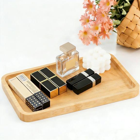 Bamboo Vanity Tray for Bathroom Countertop & Dresser - 11.4" Natural Wood Organizer Tray for Perfume, Jewelry, Essentials | Decorative Holder for Toilet, Sink, Nightstand, Home Decor