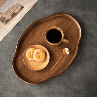 Bamboo Serving Tray, Decorative Wood Tray for Coffee Table, Ottoman & Kitchen Counter, Irregular Wooden Serving Tray for Breakfast, Snacks, Home Decor and Party Serving, Brown
