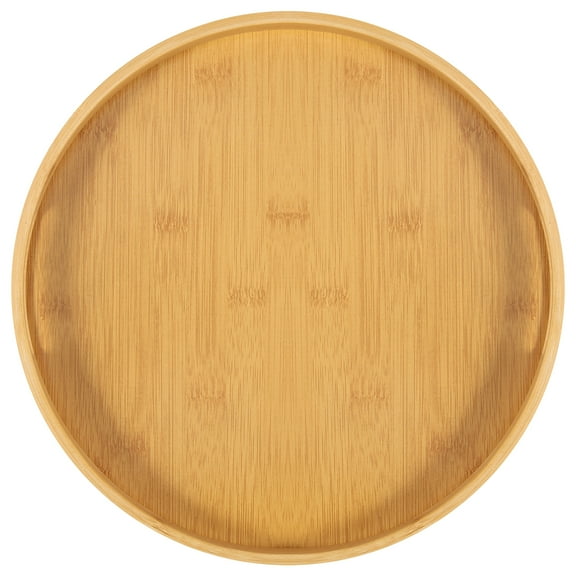 Bamboo Serving Tray Round Smooth Wood Tray with Easy Grip Handles Natural Wood Food Snack Tray for Living Room Kitchen Coffee Table