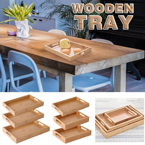 Bamboo Serving Tray, Wooden Rectangular Platter with Handles for Breakfast, Dinner, Tea, and Snacks, Eco-Friendly Multipurpose Tabletop Organizer for Kitchen, Home, and Restaurant