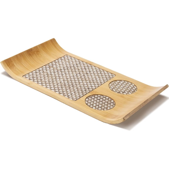 Bamboo Serving Tray of Boat Shape,Decorative Ottoman for Coffee Table, Decor Bathroom Living Room, Breakfast in Bed