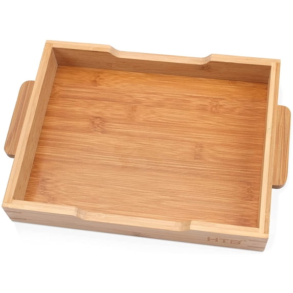Bamboo Serving Tray with Handles, Rectangle Serving Tray 12 x 8.5 x 1.7 inche by HTB