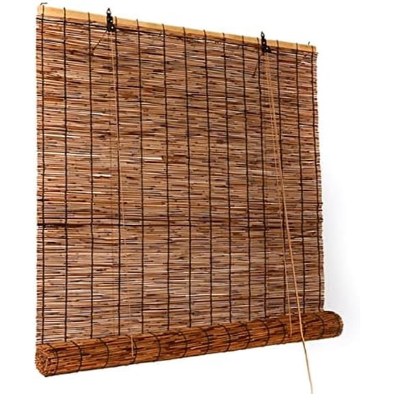 Bamboo Shades Blinds for Patio Indoor/Outdoor Porch Privacy Cordless Roll Up Blinds Retro Reed Curtains with Lifter, Brown 30'' W 40''W 48''W 56''W 72'' W, 72''L (Size : 38in Width x 72in High)