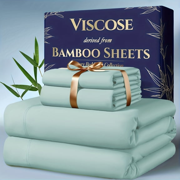 Bamboo Sheet Set - 100% Viscose from Bamboo, Ultra Soft Cooling Bed Sheets with Deep Pocket, Hypoallergenic Bedding Set (Includes Flat Sheet, Fitted Sheet & 2 Pillowcases)