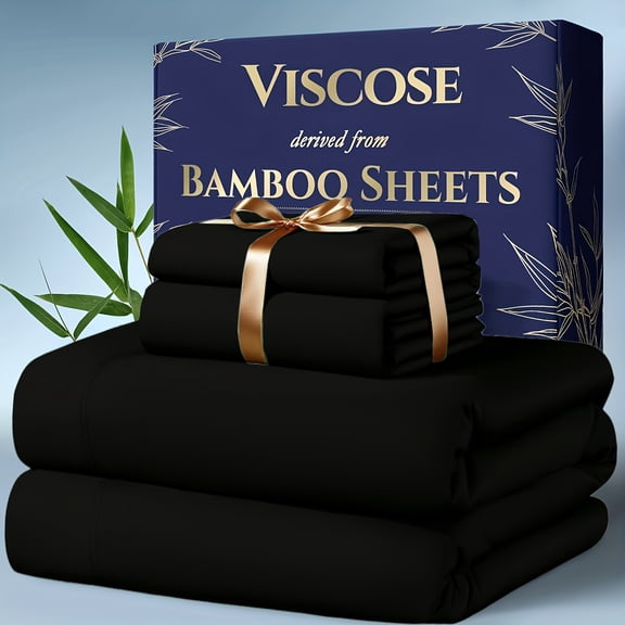 Bamboo Sheet Set - 100% Viscose from Bamboo, Ultra Soft Cooling Bed Sheets with Deep Pocket, Hypoallergenic Bedding Set (Includes Flat Sheet, Fitted Sheet & 2 Pillowcases)