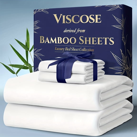 Bamboo Sheet Set - 100% Viscose from Bamboo, Ultra Soft Cooling Bed Sheets with Deep Pocket, Hypoallergenic Bedding Set (Includes Flat Sheet, Fitted Sheet & 2 Pillowcases)