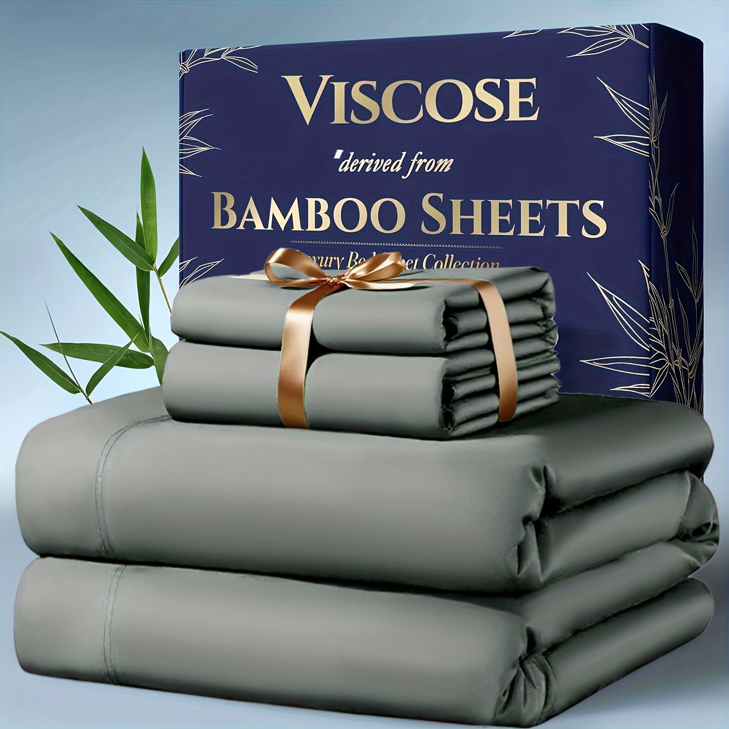 Bamboo Sheet Set - 100% Viscose from Bamboo, Ultra Soft Cooling Bed Sheets with Deep Pocket, Hypoallergenic Bedding Set (Includes Flat Sheet, Fitted Sheet & 2 Pillowcases)