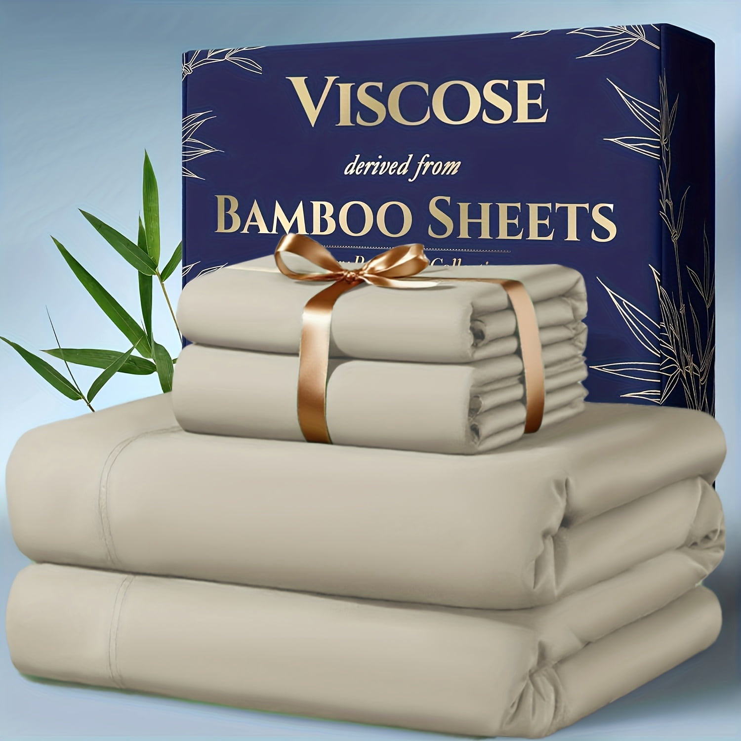 Bamboo Sheet Set - 100% Viscose from Bamboo, Ultra Soft Cooling Bed Sheets with Deep Pocket, Hypoallergenic Bedding Set (Includes Flat Sheet, Fitted Sheet & 2 Pillowcases)