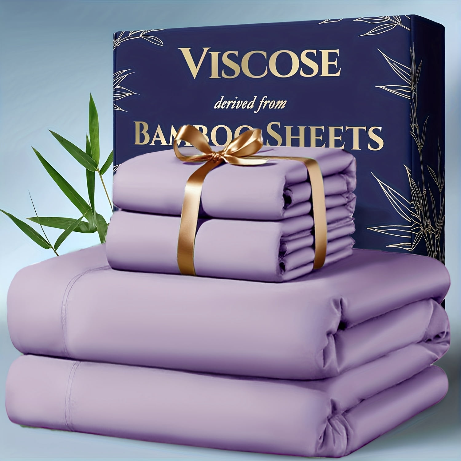Bamboo Sheet Set - 100% Viscose from Bamboo, Ultra Soft Cooling Bed Sheets with Deep Pocket, Hypoallergenic Bedding Set (Includes Flat Sheet, Fitted Sheet & 2 Pillowcases)