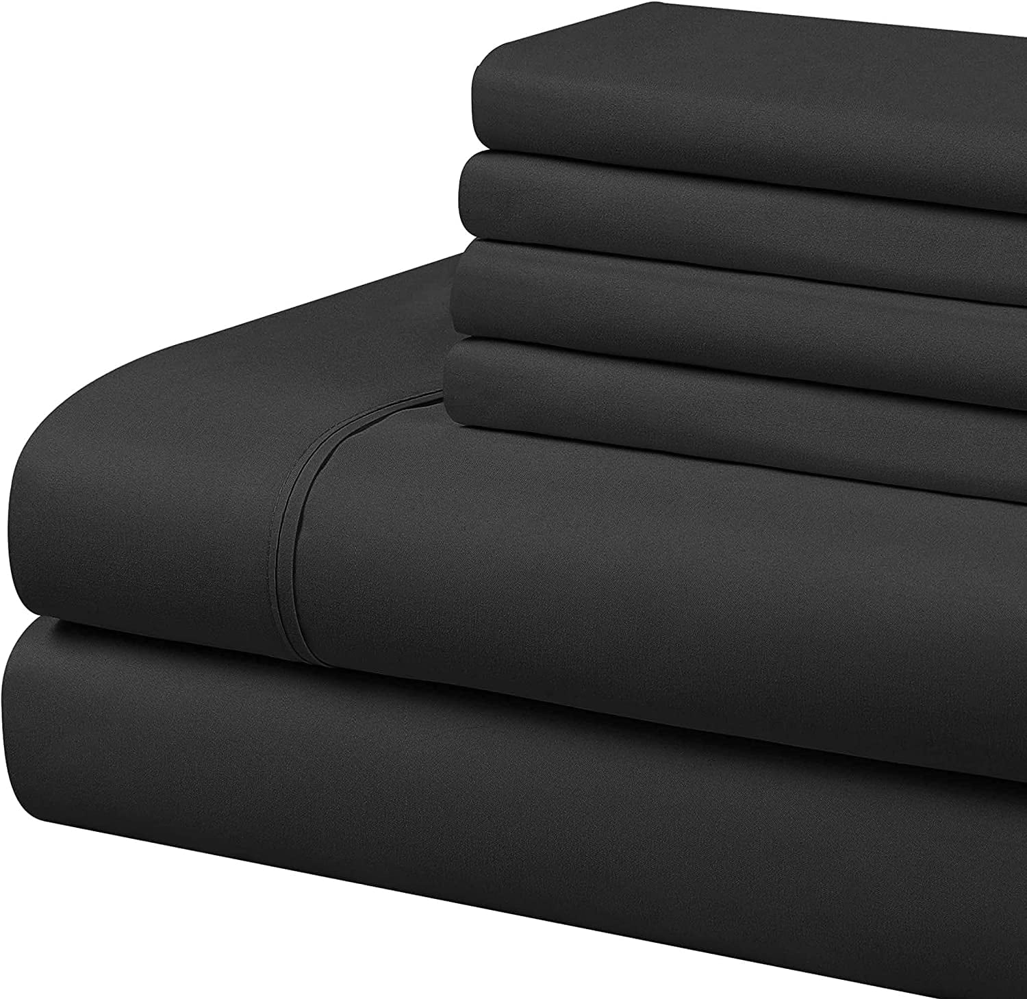 Bamboo Sheets Bed Sheet Set 6 Piece - 100% Pure Bamboo - Fit 18" Inch Deep Pocket Silk Feel, Cooling, Anti-Static, Extra Soft and Luxury - Black Solid, Twin XL Size.
