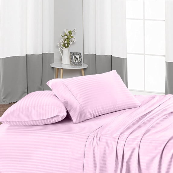 Bamboo Sheets Bed Sheet Set 7 Piece - 100% Pure Bamboo - Fit 12" Inch Deep Pocket Silk Feel and Comfortable, Cooling, Anti-Static, Extra Soft and Luxury - Pink Stripe, King Size.