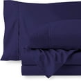 thumbnail image 1 of Bamboo Sheets Bed Sheet Set 7 Piece - 100% Pure Bamboo - Fit 12" Inch Deep Pocket Silk Feel and Comfortable, Cooling, Anti-Static, Extra Soft and Luxury - Navy Blue Solid, Queen Size., 1 of 8