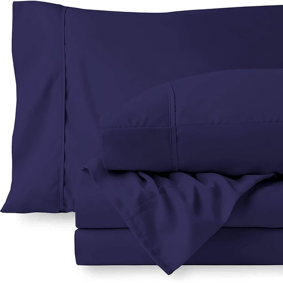 Bamboo Sheets Bed Sheet Set 7 Piece - 100% Pure Bamboo - Fit 15" Inch Deep Pocket Silk Feel and Comfortable, Cooling, Anti-Static, Extra Soft and Luxury - Navy Blue Solid, Queen Size.