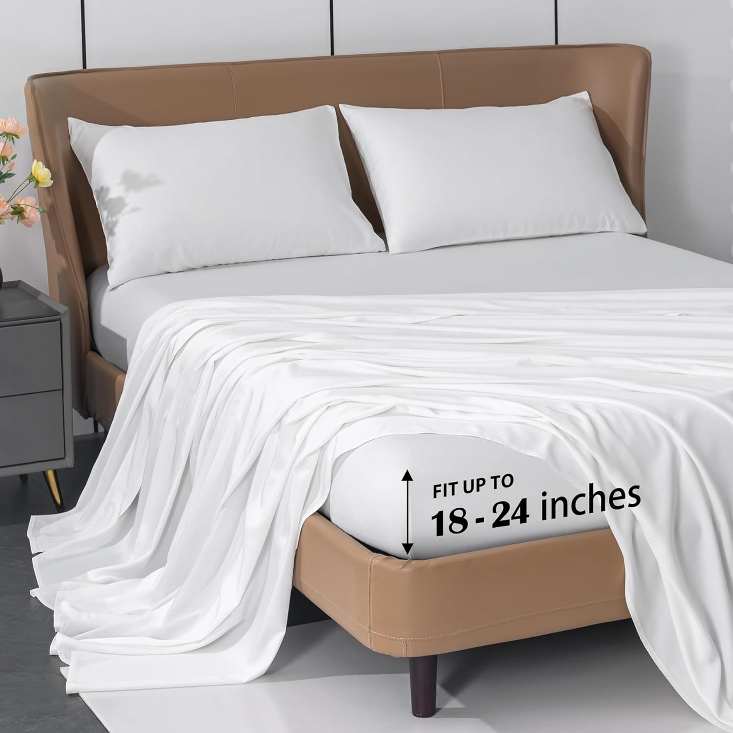 Bamboo Sheets King Size 18"24" Extra Deep Pocket King Sheets Cooling