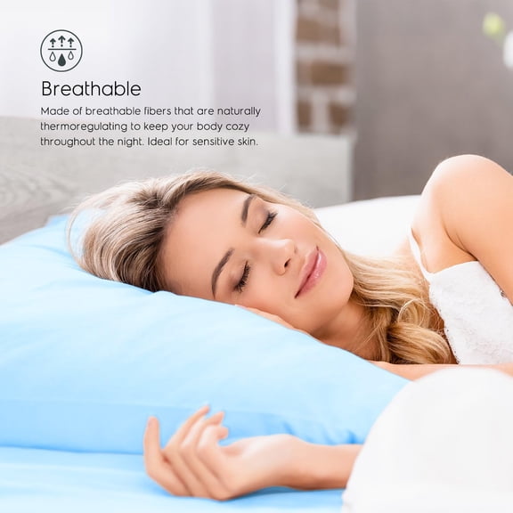 Bamboo Sheets Queen Size, 100% Pure Viscose derived from Bamboo Bed Sheets Set, Luxuriously Soft, Silky, Cooling Sheets, Double Stitched, Lifetime Promise by (Sky Blue)