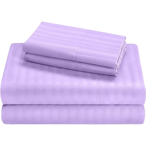 Bamboo Sheets Twin-XXL Size Bed Sheets 7 Piece Set, Pure 100% Organic Bamboo, 15" Deep Pockets & Zipper Duvet Cover - Luxuriously Soft, Silky Smooth and Cooling - Lavender Stripe.