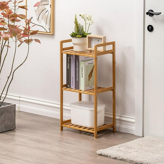 Bamboo Shelf, 3-Tier Bookcase Storage Shelves, Small Book Rack Shelving Unit, Multipurpose Storage Display Shelf for Bathroom Kitchen Living Room Office (3-Tier Natural - 13.78 in)