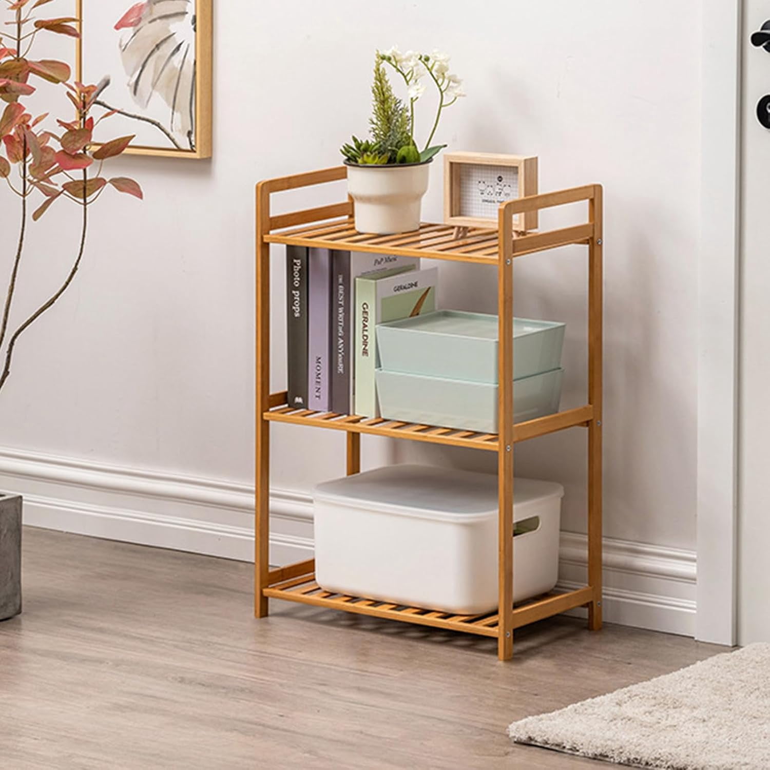 Bamboo Shelf, 4-Tier Bookcase Storage Shelves, Small Book Rack Shelving ...