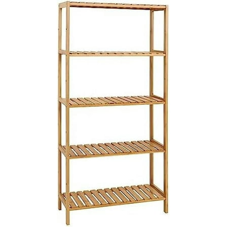 Bamboo Shelf - 5 Tier Bathroom Shelves, Adjustable Bamboo Storage Shelves, Free-Standing Utility Shelf, Multifunctional Book Rack for Kitchen Living Room