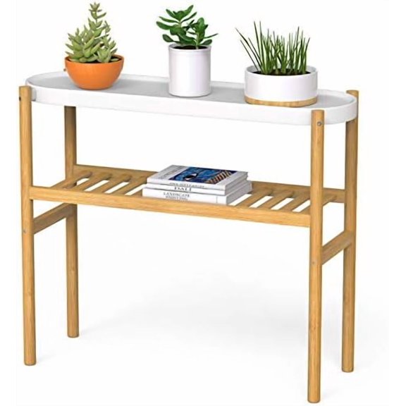 Bamboo Shelf Indoor, 2 Tier Window Tall Stand Table for Multiple Plants…