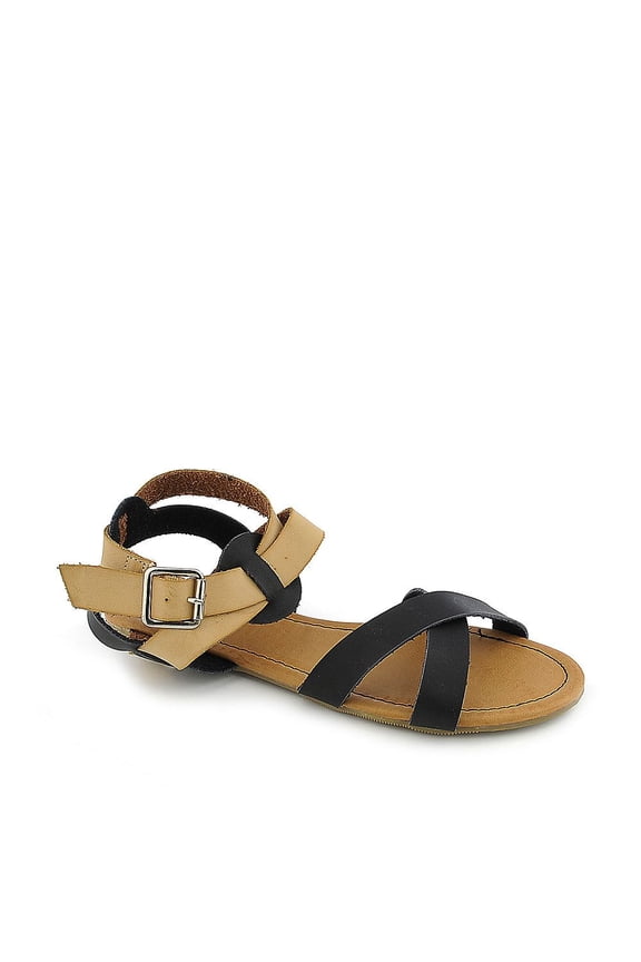 Sherin-01 Criss-crossed Black Tan Sandals