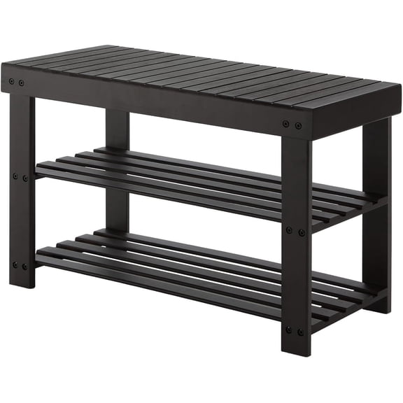 Bamboo Shoe Bench with Storage Shelf - Entryway Organizer with 286 lbs Weight Capacity, Black