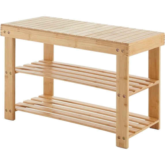 Bamboo Shoe Bench with Storage Shelf - Entryway Organizer with 286 lbs Weight Capacity, Wood
