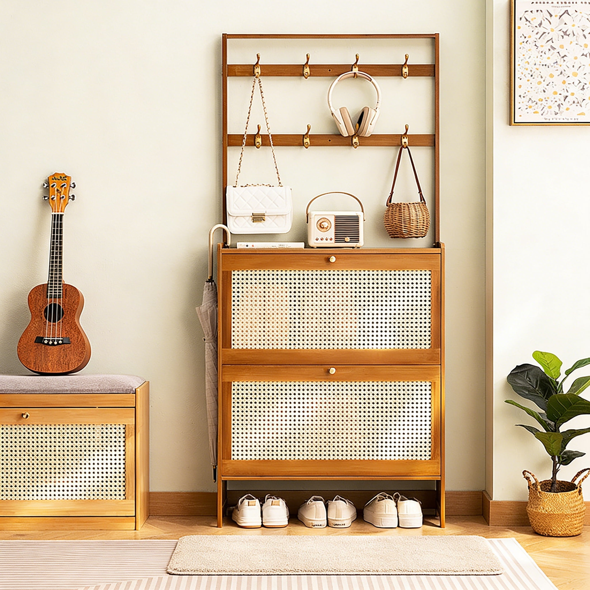 Bamboo Shoe Cabinet with 8 Hanging Racks, Hidden Shoe Storage Cabinet ...