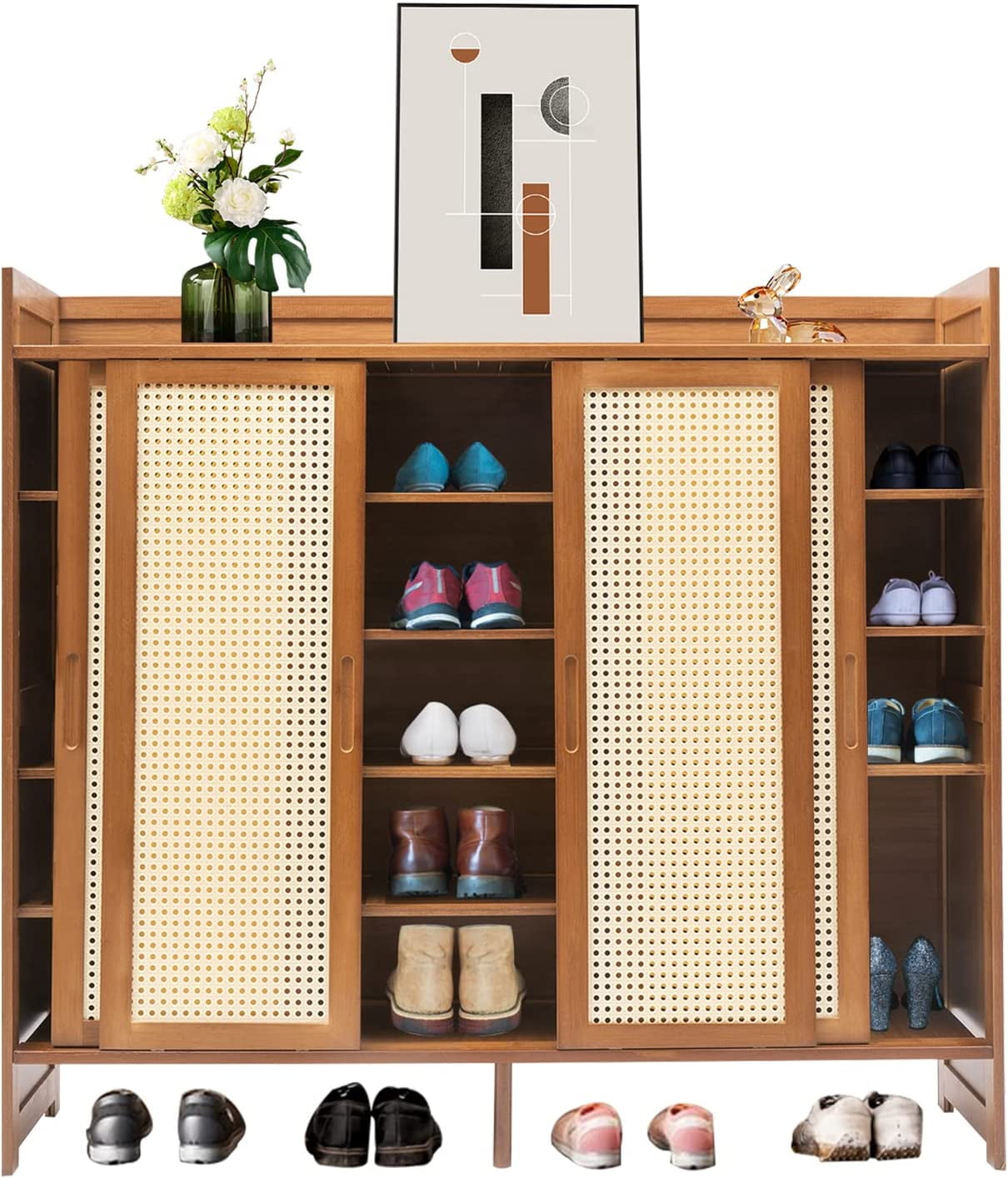 Bamboo Shoe Cabinet - Freestanding Shoe Storage , Sliding Shoe Shelf ...