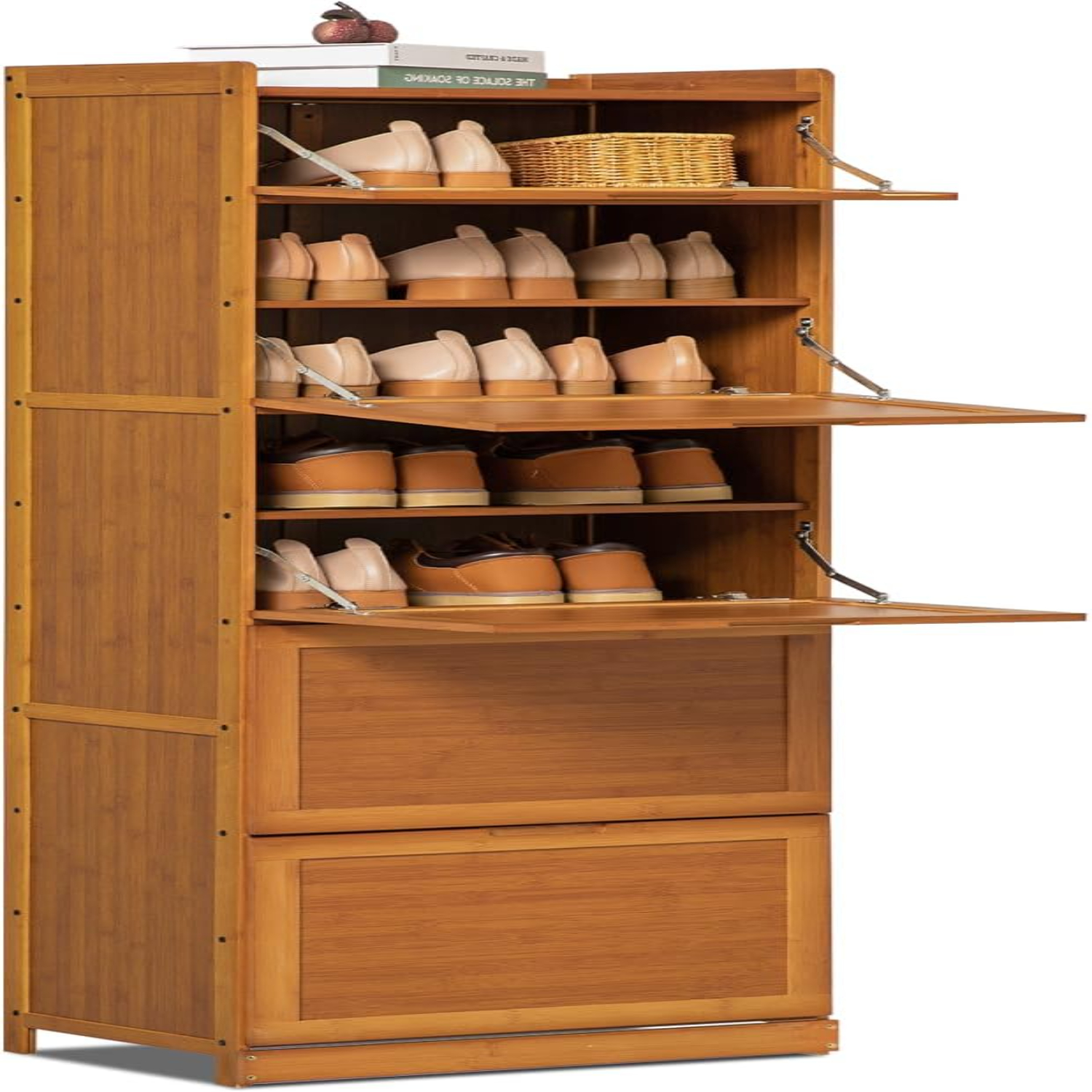 Bamboo Shoe Organizer Storage with PullDown Door 9Tier Shoes